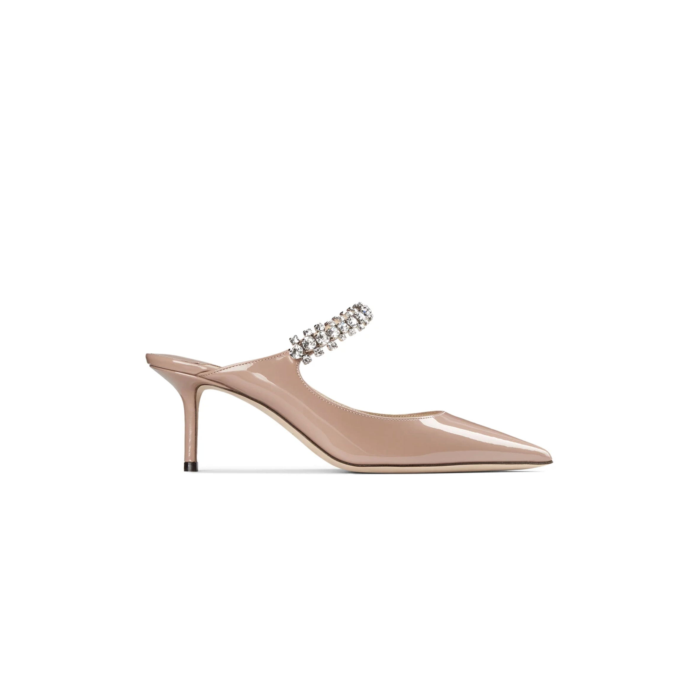 JIMMY CHOO BING 65 BALLET PINK PATENT LEATHER MULES WITH CRYSTAL STRAP BING65PAT JIMMY CHOO BING 65 BALLET PINK PATENT LEATHER MULES WITH CRYSTAL STRAP BING65PAT